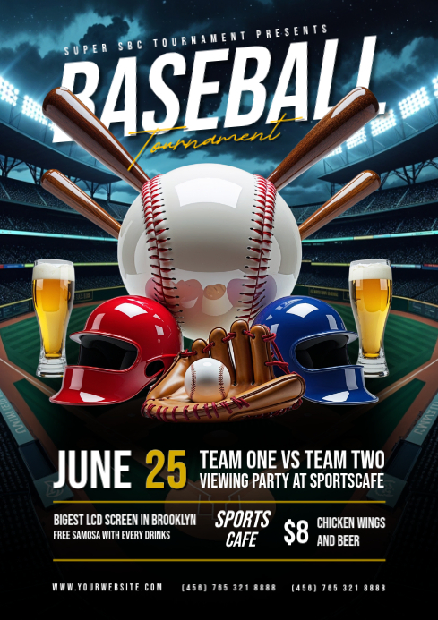 Black Modern & Minimal Baseball Tournament Viewing Party A4 Template ...
