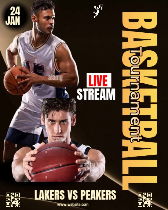 Black Modern & Minimal Basketball Tournament Live Stream Flyer - Sports ...