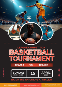 Black Modern & Minimal Basketball Tournament A6 template