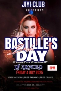 Black Modern & Minimal Bastille's Day Bash Free Editable Club Event Promotional Flyer Party Template Pinterest-Grafik
