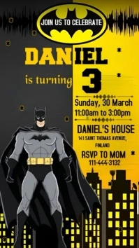 Black Modern & Minimal Batman Birthday Party Invitation  Instagram Story template