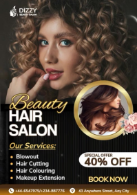 Black Modern & Minimal Beauty Hair Salon Flyer  A4 template