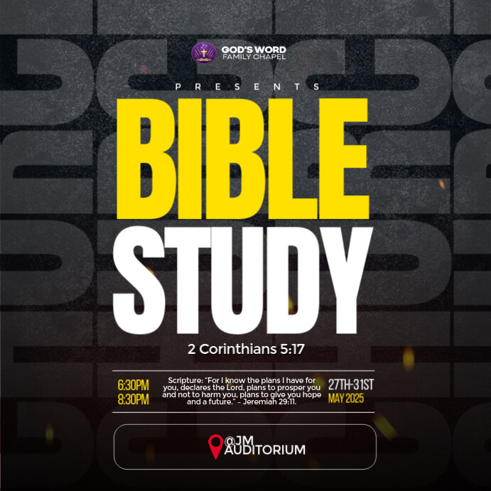 Black Modern & Minimal Bible Study  Instagram Post template