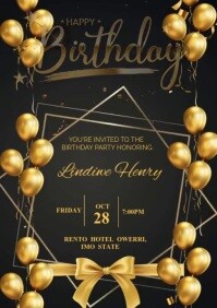 Black Modern & Minimal Birthday Card A5 template