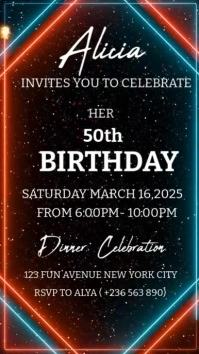 Black Modern & Minimal Birthday Dinner Party Animation  Digital Display (9:16) template