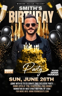 Black Modern & Minimal Birthday Invitation  T Tabloid template