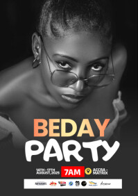 Black Modern & Minimal Birthday Party Flyer  A4 template