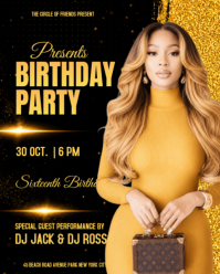 Black Sixteenth Birthday Party Instagram Portrait Template