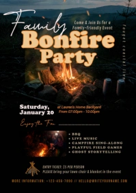 Black Modern & Minimal Black & Orange Dynamic Bonfire Party Flyer Poster A4 A5 Instagram Post template