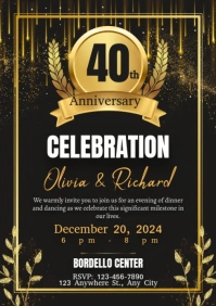 Black Modern & Minimal Black And Gold Modern 40th Anniversary Flyer A4 template