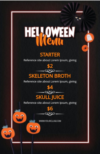 Black Modern & Minimal Black Halloween Menu Half Page Wide template