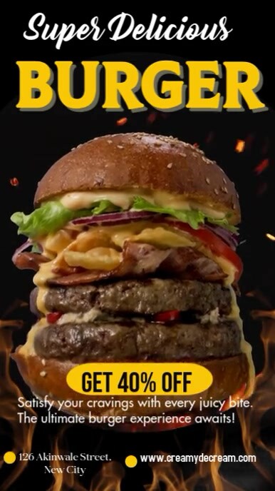Black Modern & Minimal Burger Promotion Video  Digital Display (9:16) template
