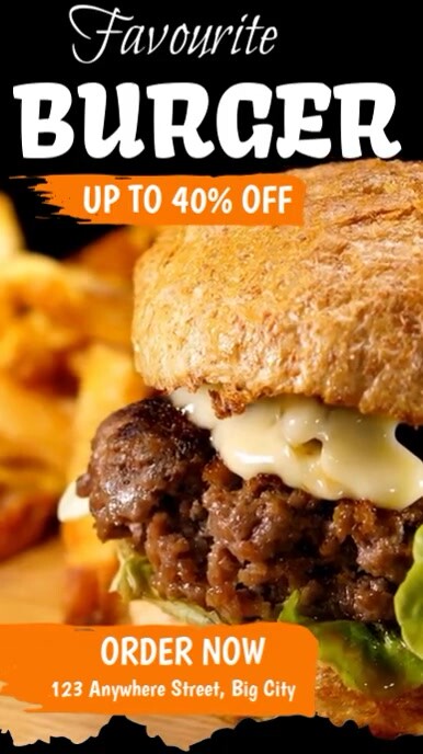 Black Modern & Minimal Burger Promotion Video  Digital Display (9:16) template