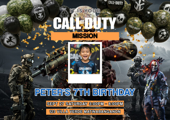 Cod Party Invitations Call Of Duty Birthday Invitation Printable Template Call Of Duty