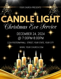 Black Modern & Minimal Candlelight Christmas Eve Service Flyer (us Letter) Volante (Carta US) template