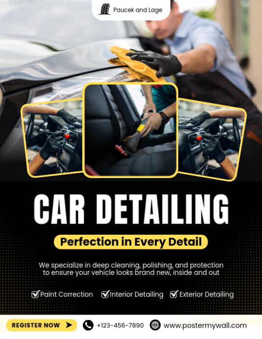 Black Modern & Minimal Car Detailing Pamflet (letter As) template