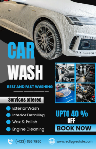Black Modern & Minimal Car Wash Half Page Wide template