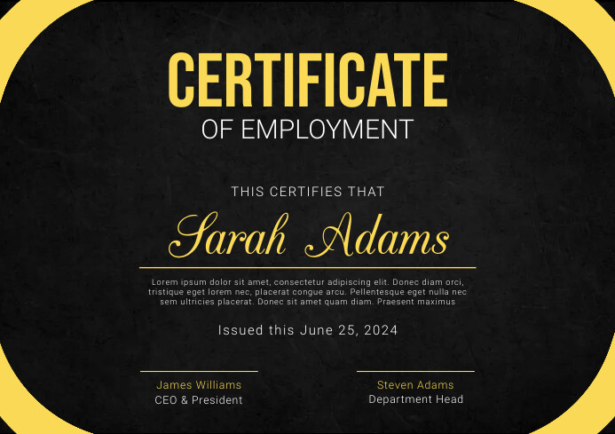 Black Modern & Minimal Certificate A1 template