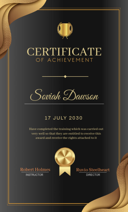 Black Modern & Minimal Certificate Of Achievement Participation Us Legal template