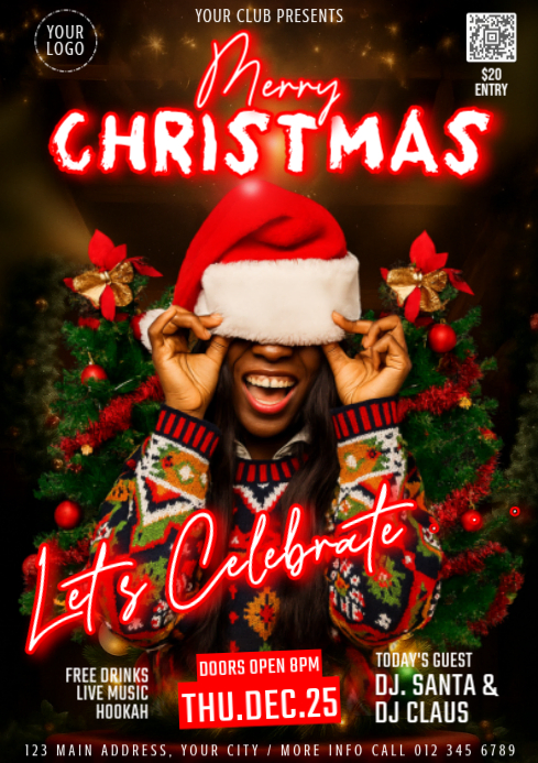 Black Modern & Minimal Christmas Night Party Invitation Social Media A4 ...