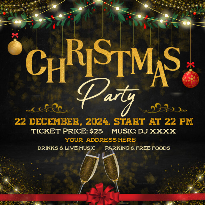 Black Modern & Minimal Christmas Party Instagram Post Template ...