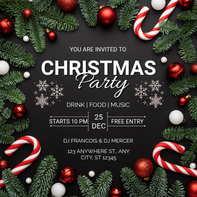 Black Modern & Minimal Christmas Party Invite Instagram Post Template ...