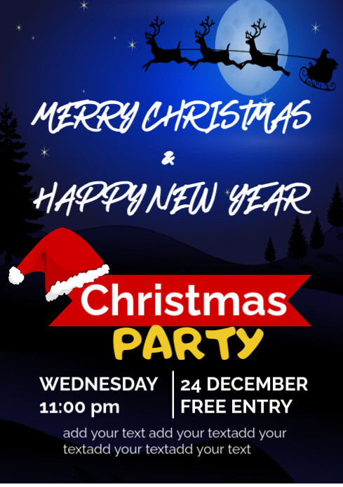 Black Modern & Minimal Christmas Party Poster A4 Template | PosterMyWall