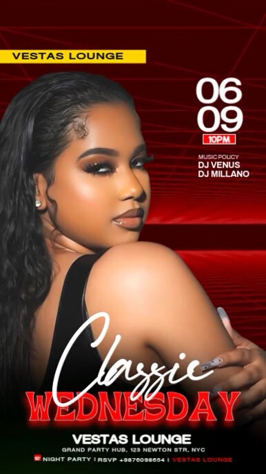 Black Modern & Minimal Classic Wednesday Night Party  Digital Display (9:16) template