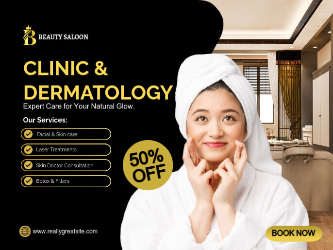 Black Modern & Minimal Clinic And Dermatology Presentation Apresentação template