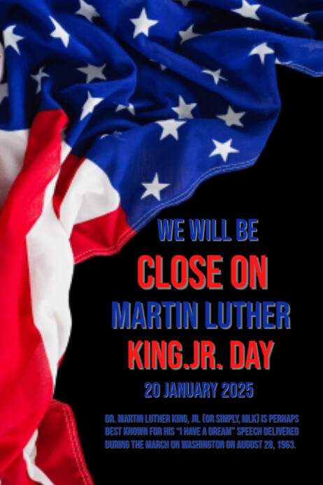 Black Modern & Minimal Close For Martin Luther King Jr Day Poster ...