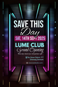 Black Modern & Minimal Club Grand Opening Poster template