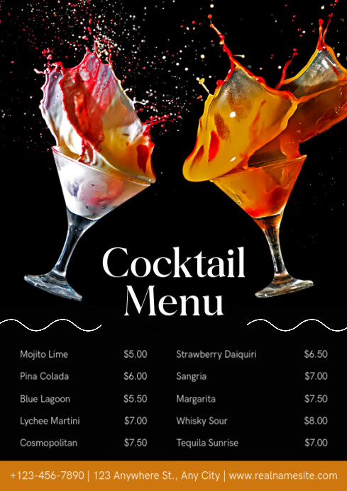 Black Modern & Minimal Cocktail Menu A4 template