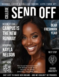 Black Modern & Minimal College Send Off Evite Flyer (us Letter) template