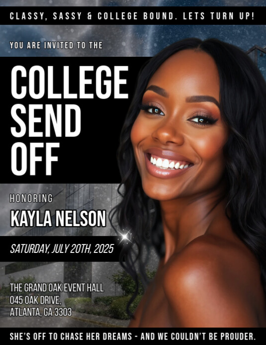 Black Modern & Minimal College Send Off Invitation Flyer (us Letter) template