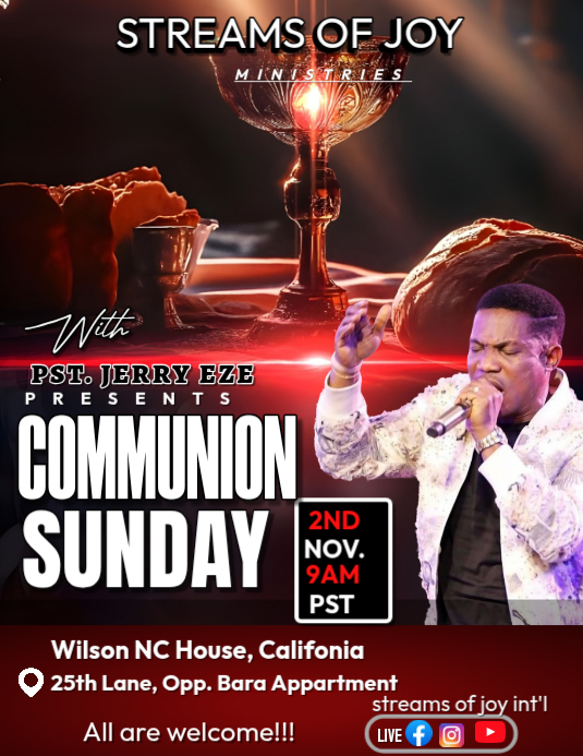 Black Modern & Minimal Communion Service, Church Sunday Service Flyer  Flyer (us Letter) template