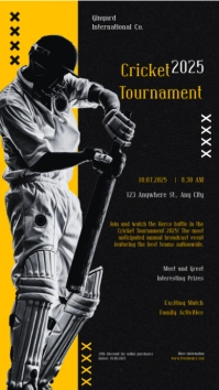 Black Modern & Minimal Cricket Tournament Digital Display (9:16) template