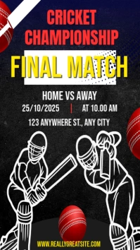 Black Modern & Minimal Cricket Tournament Digital Display (9:16) template