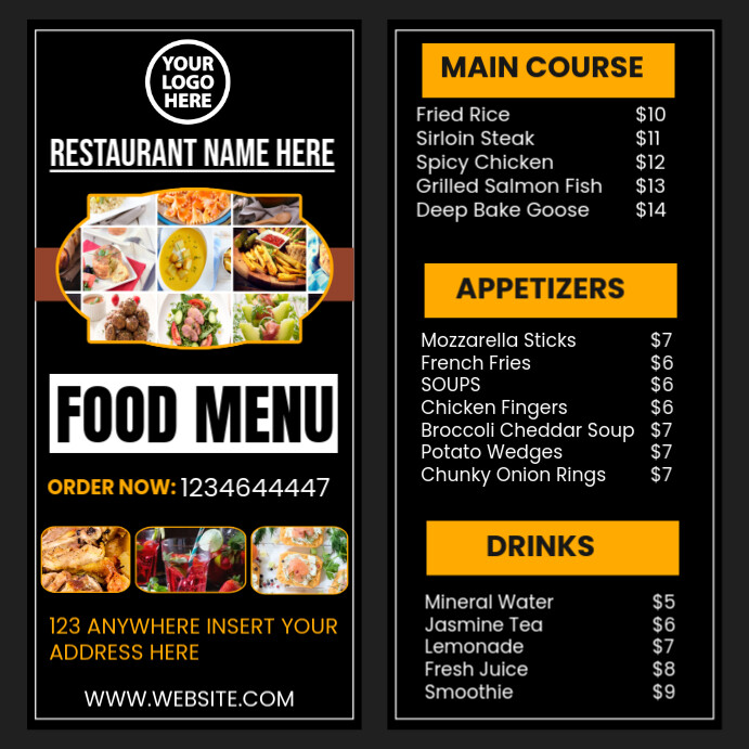 Copy of Black Modern & Minimal Daily Food Menu Card For Restaurant ...
