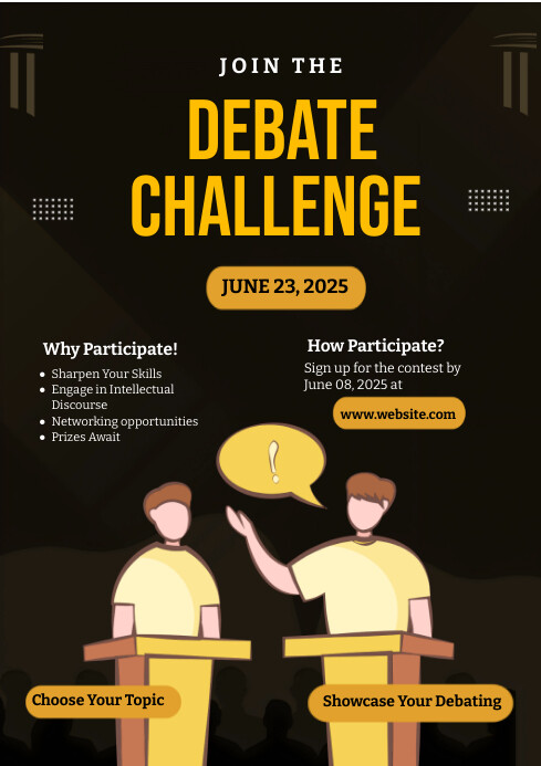 Layout Debate Black Modern & Minimal Debate Challenge Flyer Template | PosterMyWall