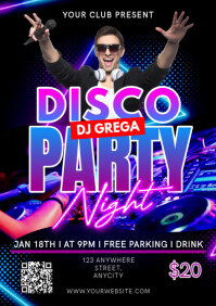 Black Modern & Minimal Disco Party Night A2 template