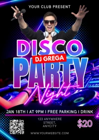 Black Modern & Minimal Disco Party Night A2 template