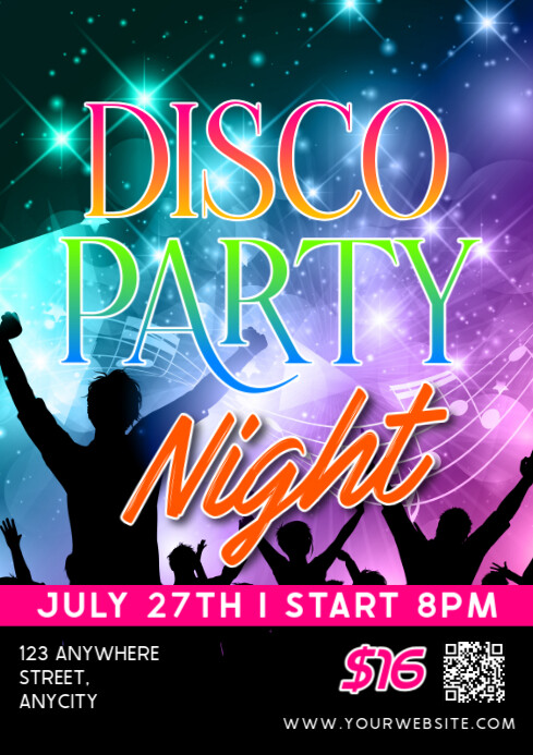 Black Modern & Minimal Disco Party Night A2 template