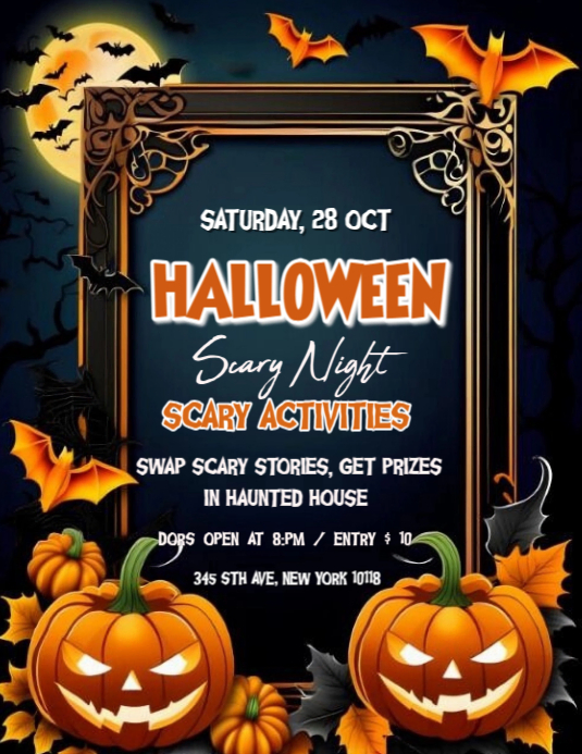 Black modern & minimal editable halloween party flyer (us letter ...