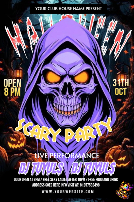 Black modern & minimal editable halloween party poster Template ...