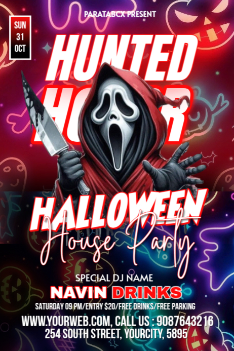 Black Modern & Minimal Editable Halloween Party Poster Template ...