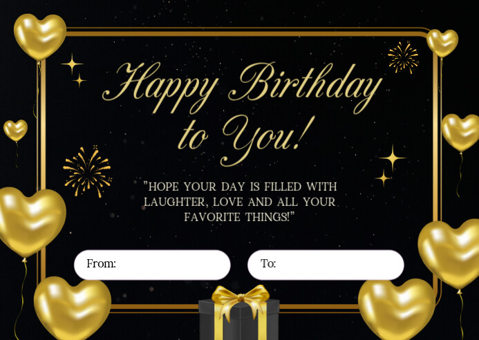 Black Modern & Minimal Elegant Birthday Greetings Card Postcard template