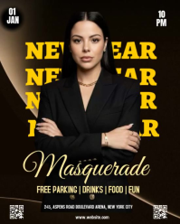 Black Modern & Minimal Elegant New Year's Eve Masquerade Party Flyer Instagram Portrait template