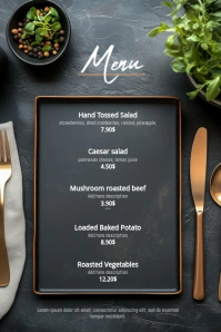 Black Modern & Minimal Elegant Restaurant Menu Poster Плакат template
