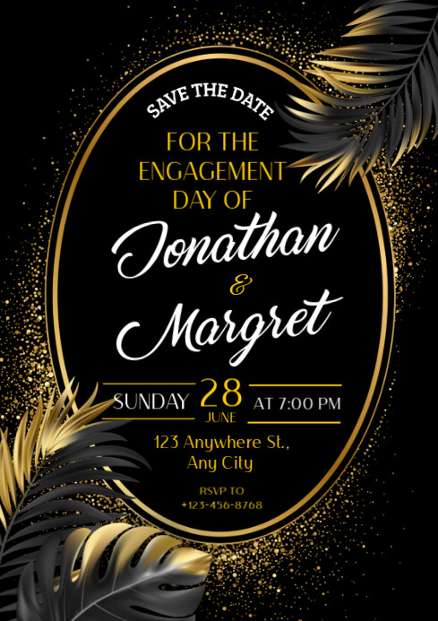 Black Modern & Minimal Engagement Party Invitation A4 Template ...