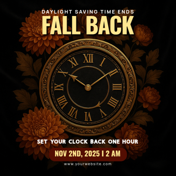 Black Modern & Minimal Fall Back Daylight Saving Time Pos Instagram ...